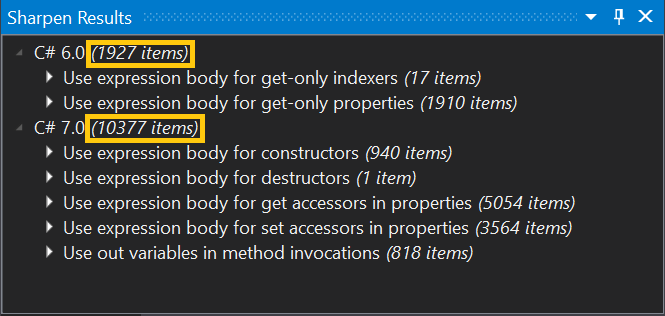 Sharpen results for an average C# project