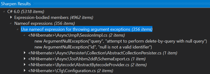 Use C# 6.0 nameof expression for throwing argument expressions in NHibernate