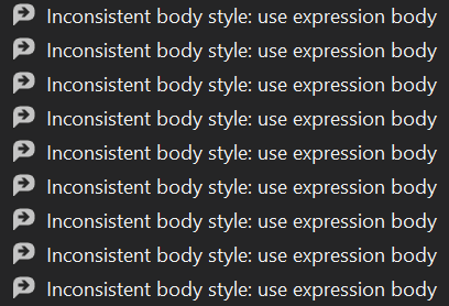 ReSharper - inconsistent body style: use expression body
